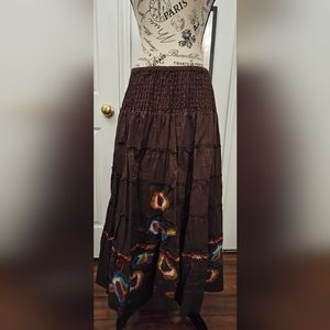 Tasha Polizzi Brown Bohemian Prairie Embroidered Flowers Maxi Skirt Size M